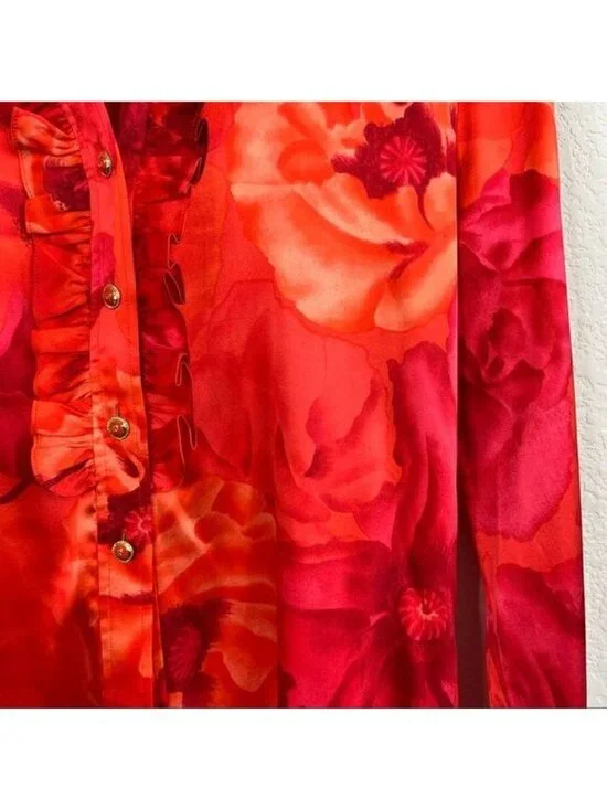 St John Spring 04 Silk Ruffle Button Front Blouse - Picture 4 of 10